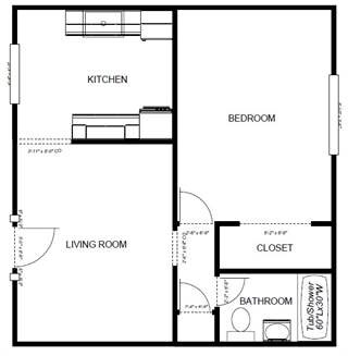 1-Bedroom, 1-Bathroom floor plan